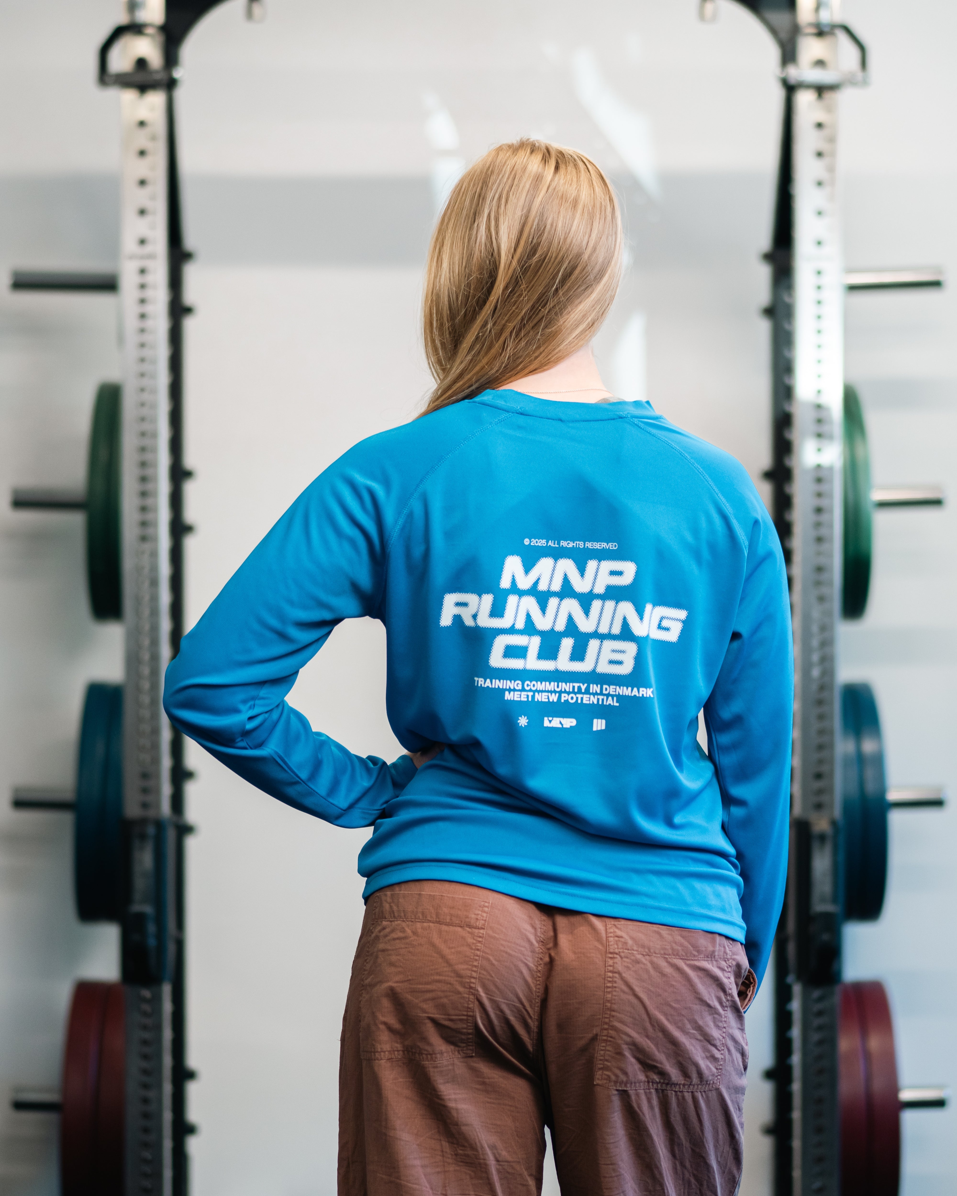MNPTC Langærmet løbetrøje Blå/Hvid